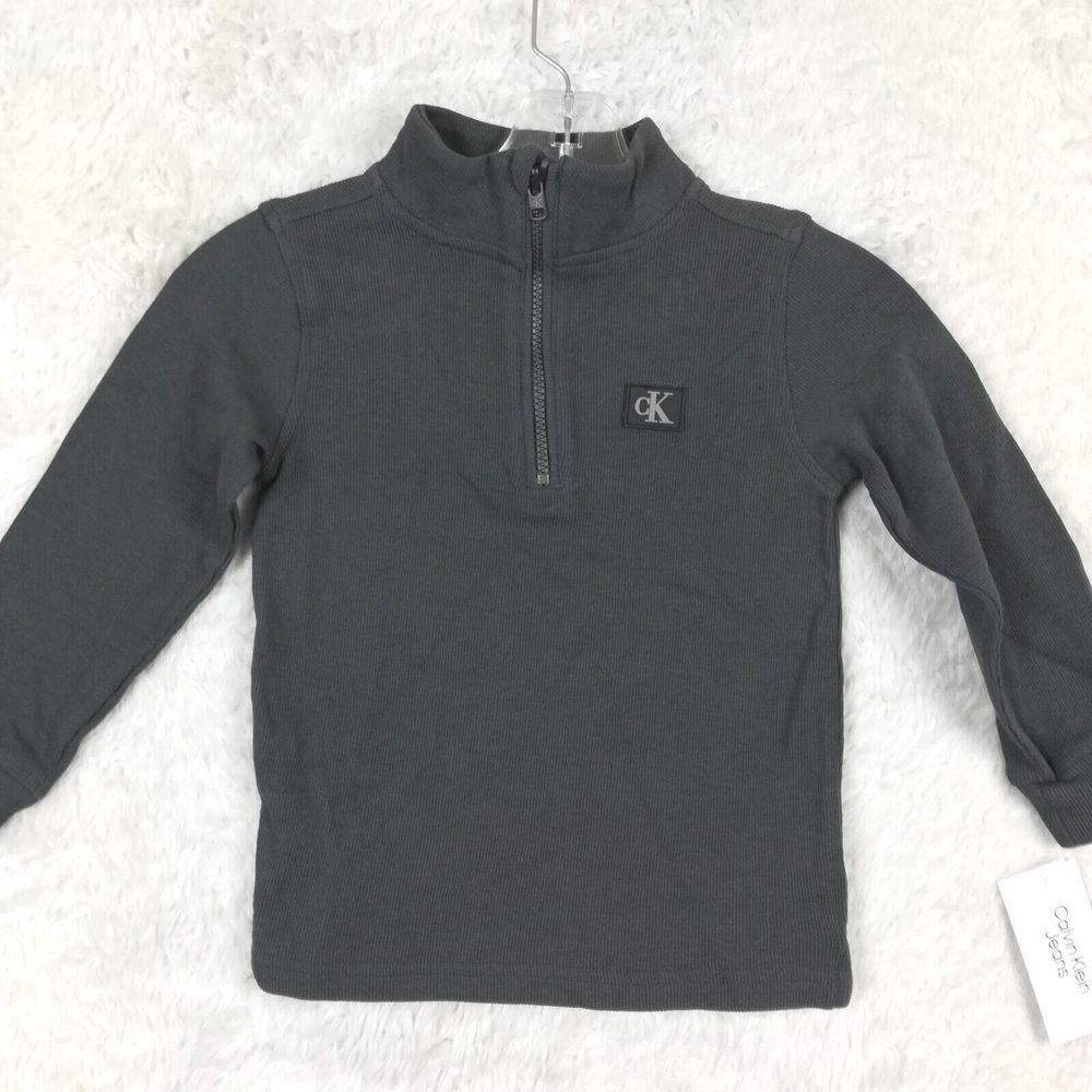 Calvin‎ Klein Boys Sweater 1/2 Zip Gray Pullover Lightweight Long Sleeve 4T New